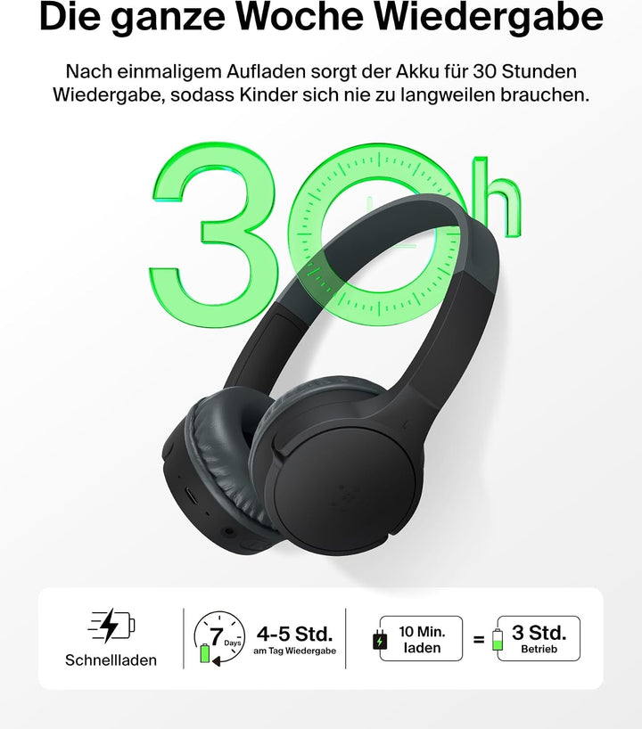 Belkin SoundForm Mini kabelloser Kinderkopfhörer mit integriertem Mikrofon und lustigen Aufklebern,