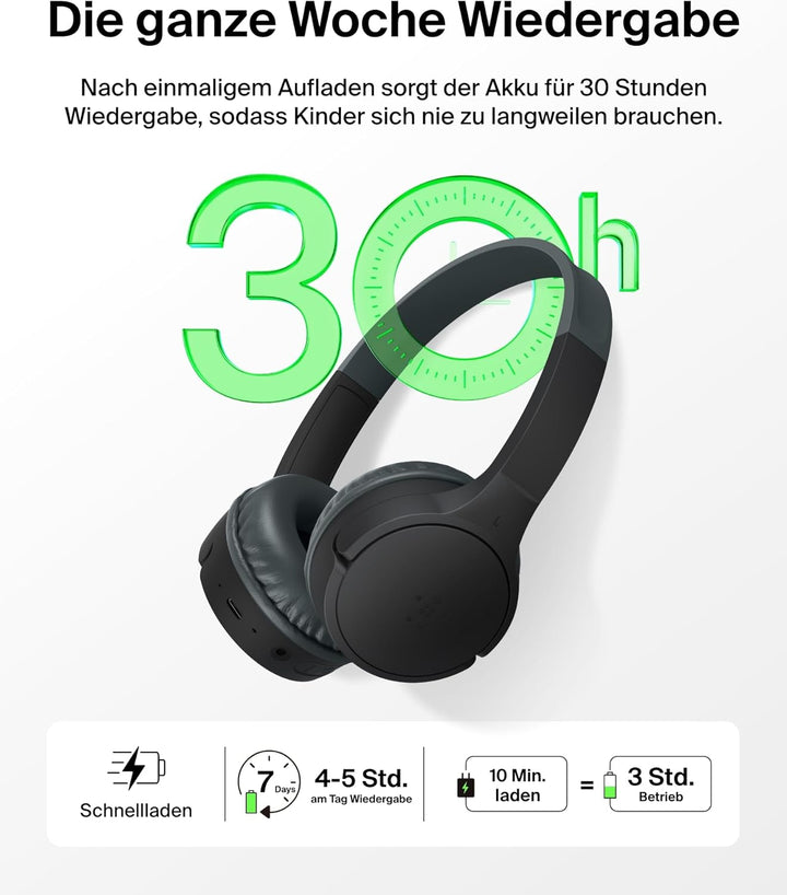Belkin SoundForm Mini kabelloser Kinderkopfhörer mit integriertem Mikrofon und lustigen Aufklebern,