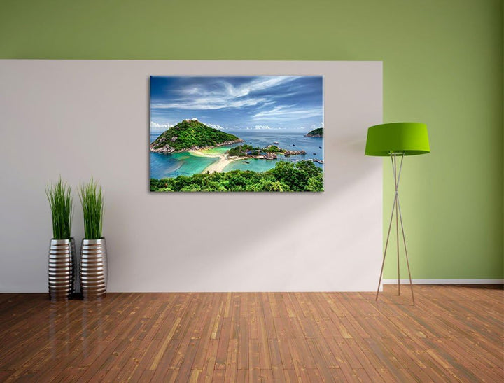 Inselstadt im Pazifik Format: 100x70 auf Leinwand, XXL riesige Bilder fertig gerahmt mit Keilrahmen,
