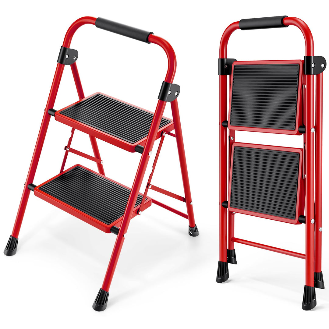 KINGRACK 2 Stufen Leiter, Trittleiter mit Handläufen, Stufenleiter, Klappleiter Tritthocker, Klapptr