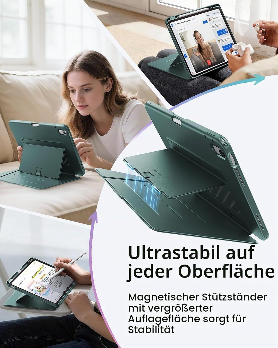 ESR Hülle für iPad Air 13 Zoll (2026/2025/2024) M4/M3/M2, Vertikale Stand, Mehrere Standwinkel, Ultr