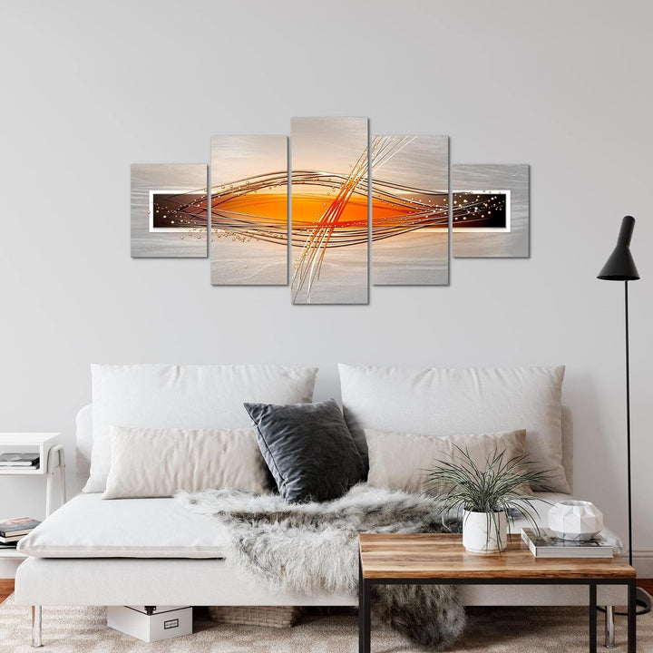 Runa Art Wandbilder Abstrakt 5 Teilig Bild auf Vlies Leinwand Deko Wohnzimmer Schlafzimmer Grau Oran
