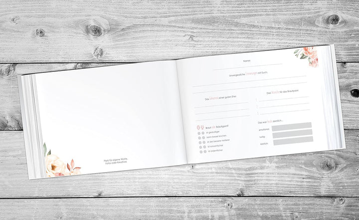 Gästebuch Hochzeit | 104 Seiten | 52 Blatt | Hardcover DIN A4 quer | mit Fragen für die Gäste | Hoch