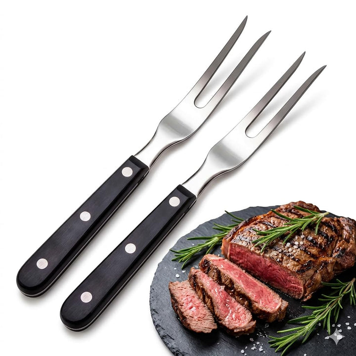 2 Stücke Fleischgabel mit Griff - Edelstahl Länge 16.5cm, Gesamtlänge 29cm Tranchiergabel Grillgabel