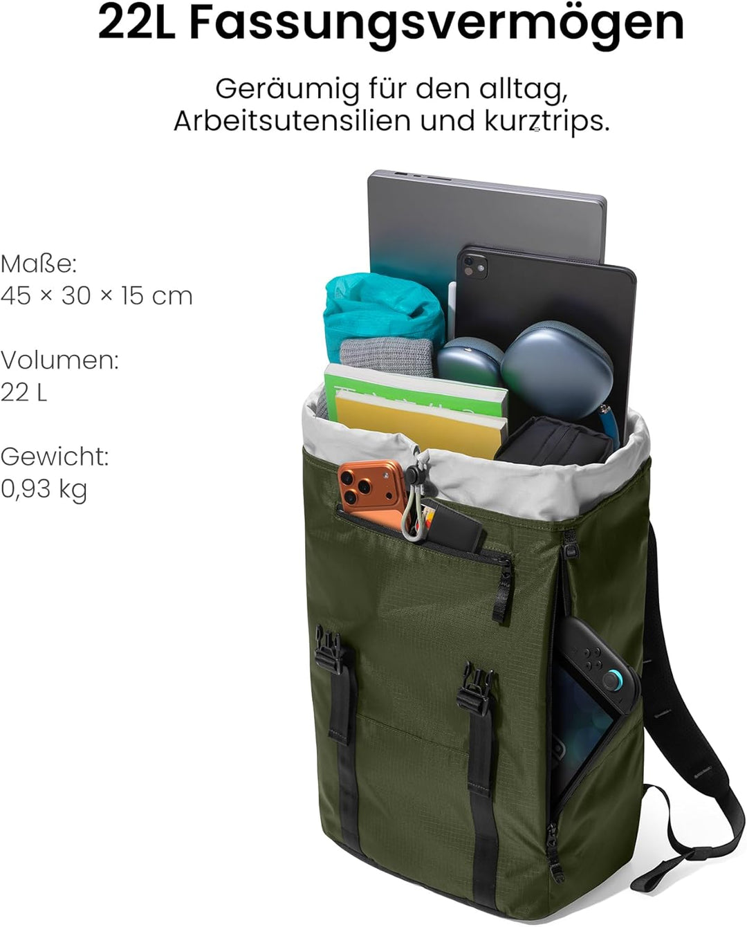 tomtoc Laptop Rucksack, 22L Vintage Tagesrucksack für 13-16 Zoll Laptops, Leicht & Wasserabweisend,