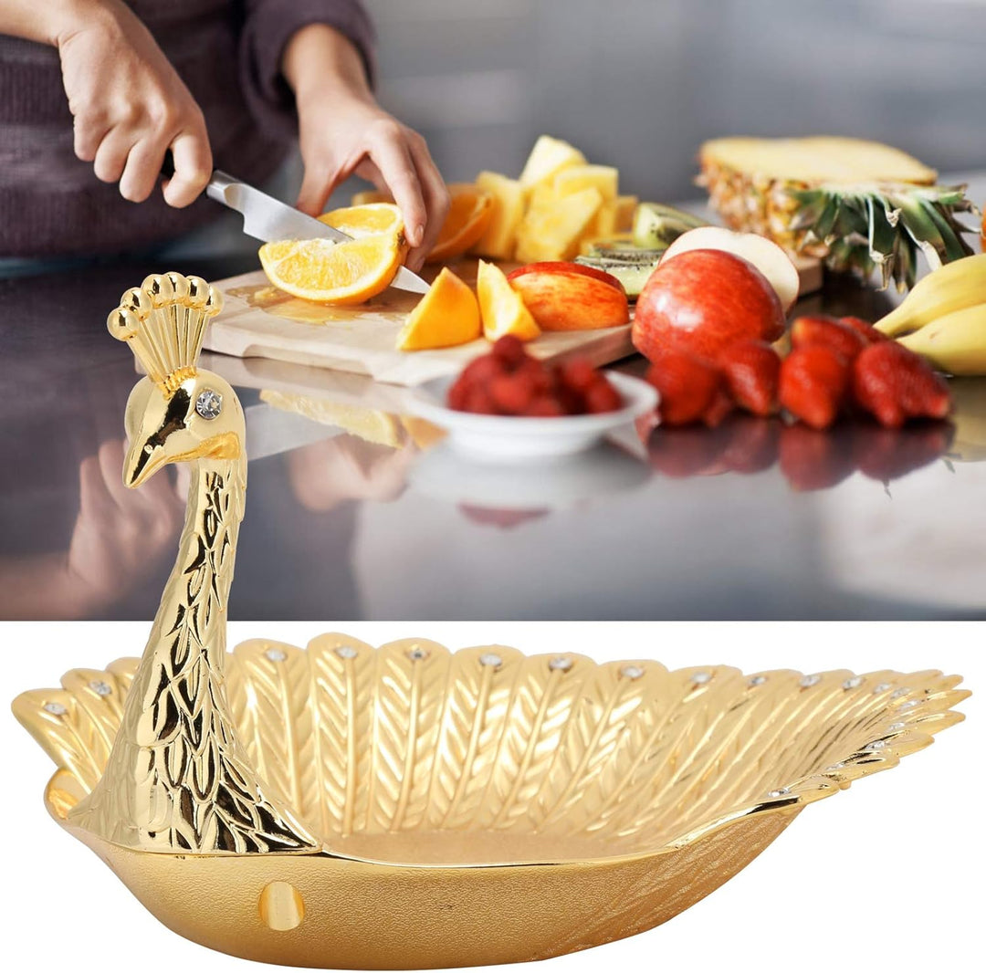Metall-Snack-Tablett, Peacock Gold Food Serviertablett Obstschale für Heimdekorationen Ornamente