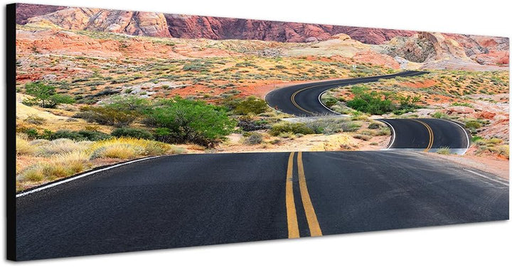 Paul Sinus Art Panoramabild auf Leinwand und Keilrahmen 150x50cm Nevada Strasse Landschaft Berge