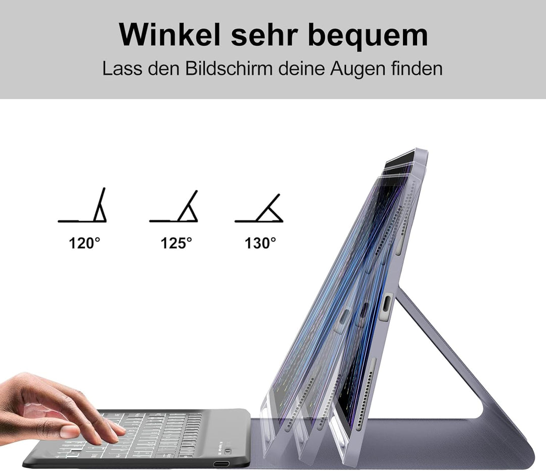 Für iPad Pro 12,9" Hülle mit 7-Farben Beleuchtung Tastatur (2018-2022) – QWERTZ Bluetooth Tastatur,