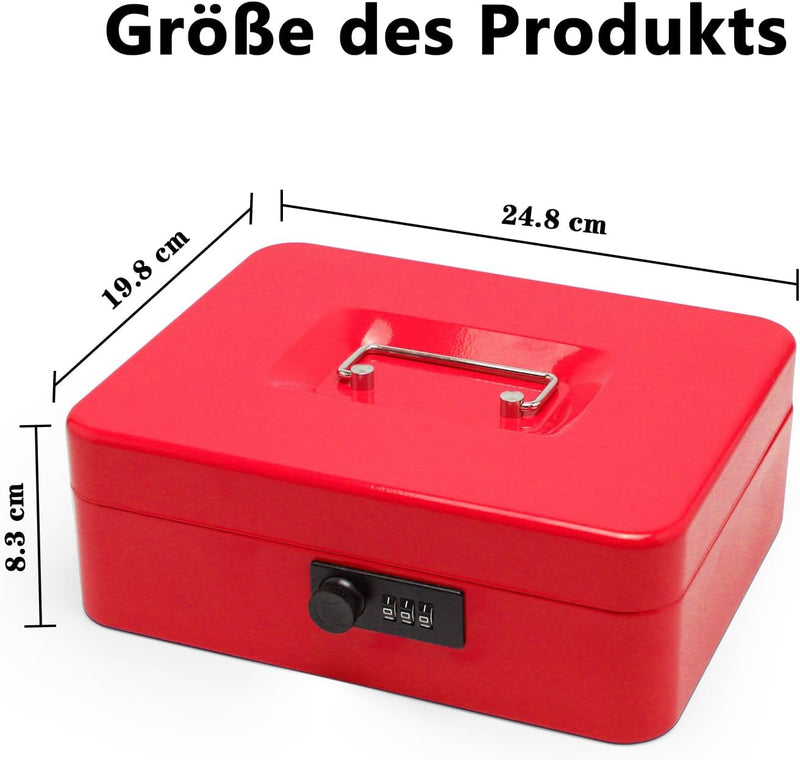 Geldkassette aus Stahl mit Zahlenschloss, kleine Geldkassette aus Metall mit abnehmbarem Geldfach, G