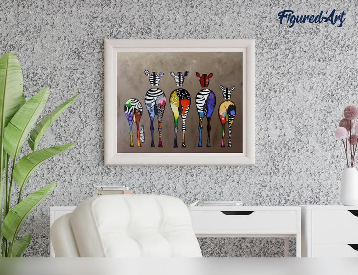 Figured'Art Malen Nach Zahlen Erwachsene Mit Rahmen Zebras von hinten - Paint by Numbers Basteln DIY