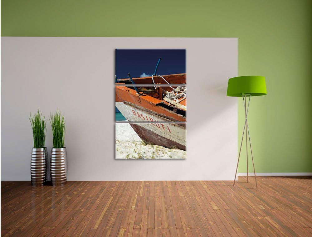 Pixxprint Boot am Strand 3-Teiler Leinwandbild 120x80 Bild auf Leinwand