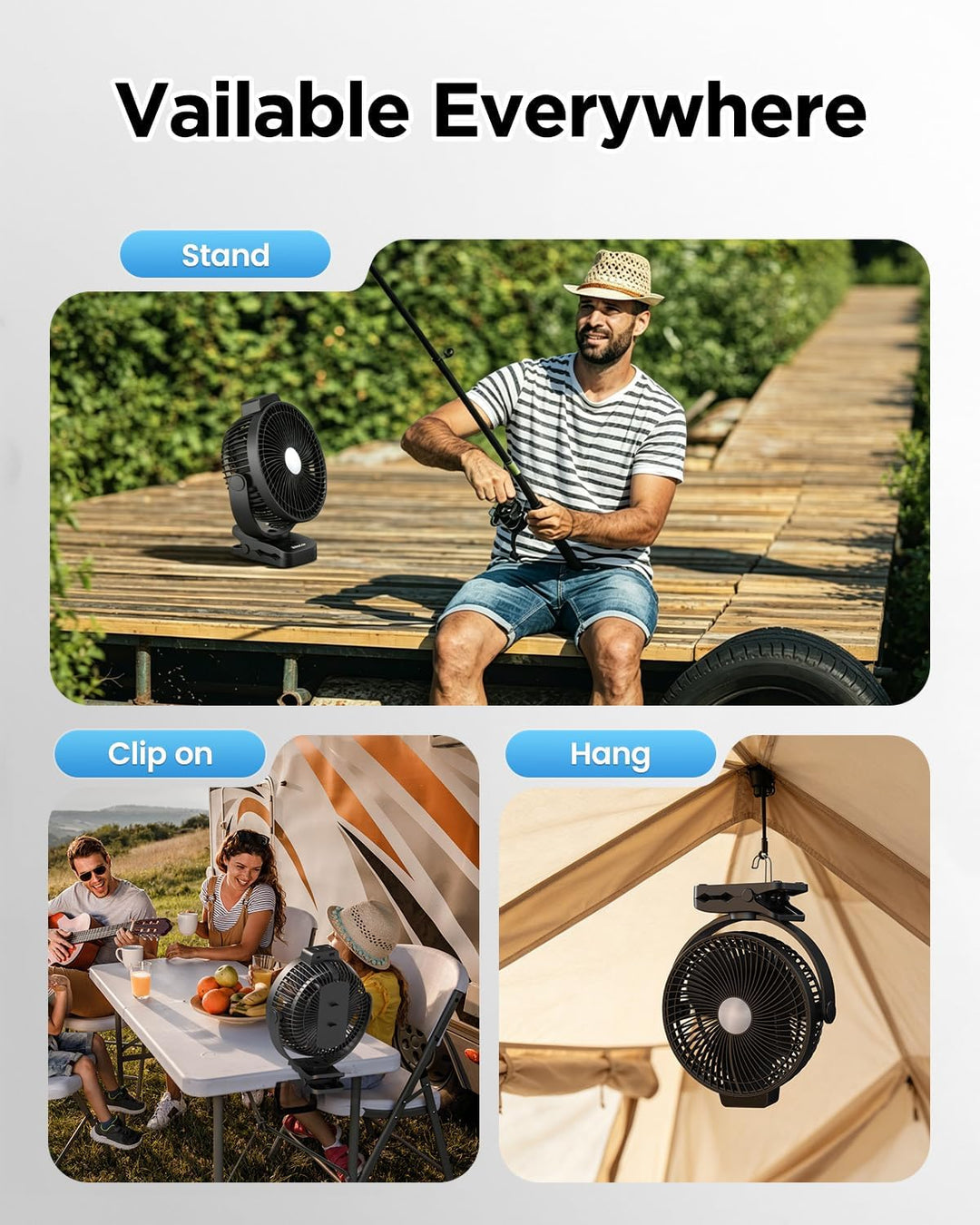 EasyAcc 20000mAh Camping Ventilator – 43 Std. Laufzeit, Fernbedienung & Timer, LED Licht, 360° Drehu