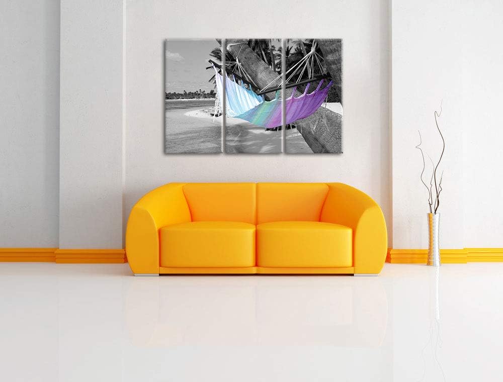 traumhafte Hängematte am Strand schwarz/weiss 3-Teiler Leinwandbild 120x80 Bild auf Leinwand, XXL ri