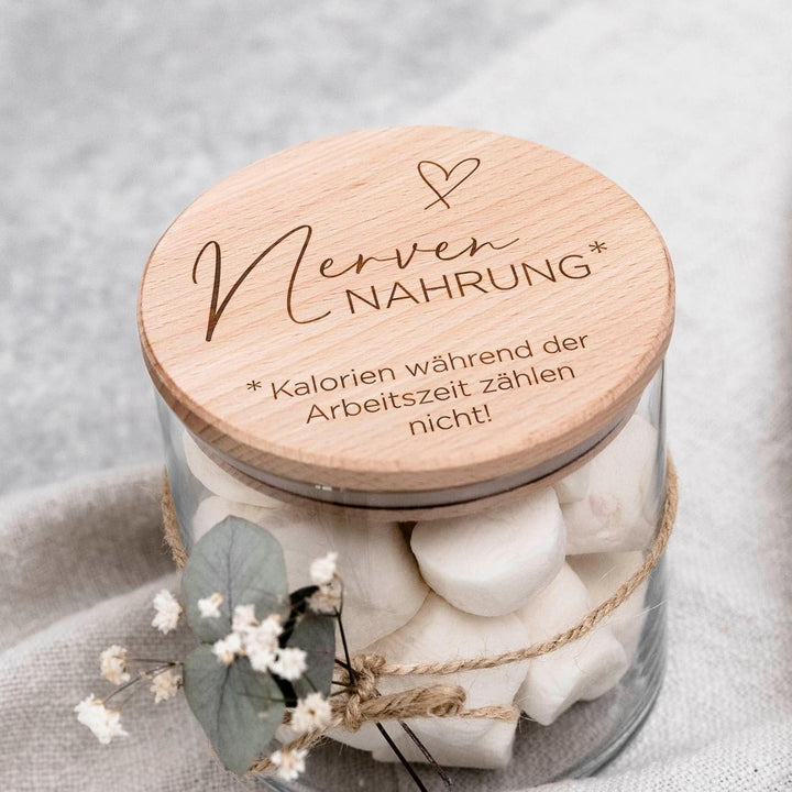 Geschenke für Kollegen – Nervennahrung Glas mit Gravur, witzige Geschenkidee oder Wichtelgeschenk zu