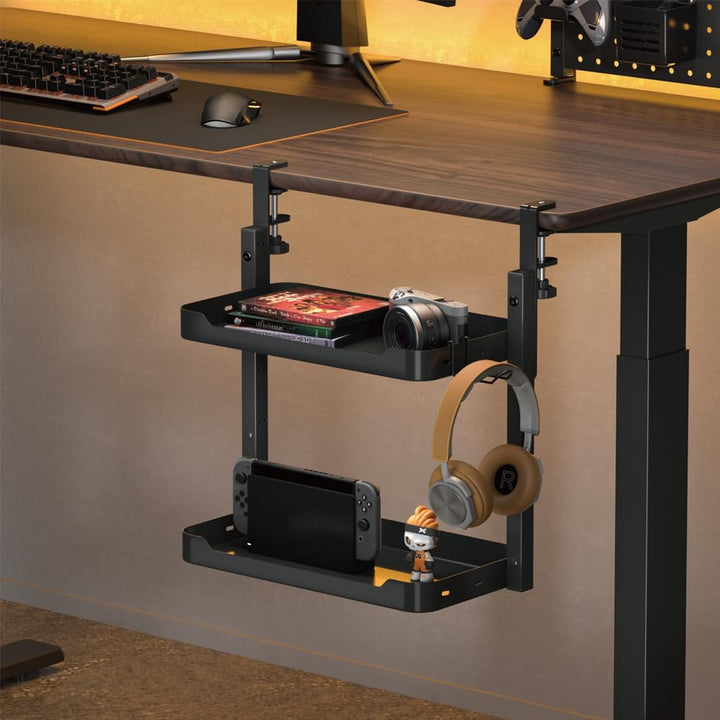 Spacetronik Schreibtischregal Höhenverstellbar mit Klemme, 2-stöckiger Schreibtisch-Organizer aus St