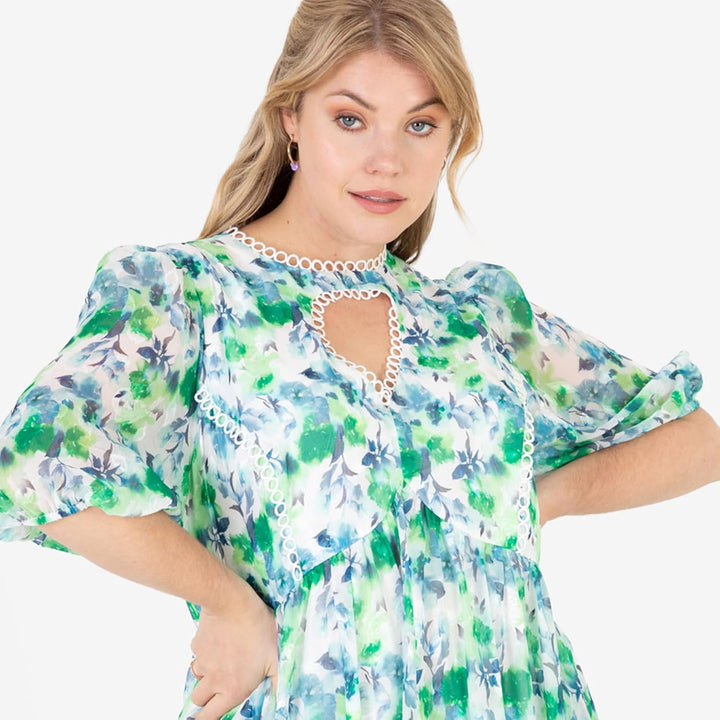 Lovedrobe Damen Summer for Women Plus Size Curve Ladies Midi Sun Dress Faux Wrap High V Neckline Wai