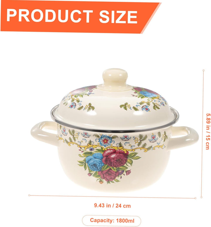 Veemoon Hitzebeständiger Retro Suppentopf aus Emaille 1Stück Kochtopf mit Deckel Dicker Haushaltssup