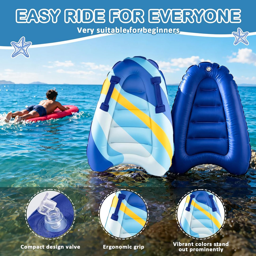 Aufblasbares Bodyboard Tragbares Bodyboard Kinder mit Griffen,Faltbar Schwimmenboard Blaue Streifen,