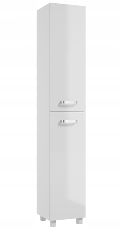 .Deftrans - Badschrank Hochglanz Weiss 170x30 cm – Schmaler Hochschrank fürs Badezimmer mit 4 Einleg