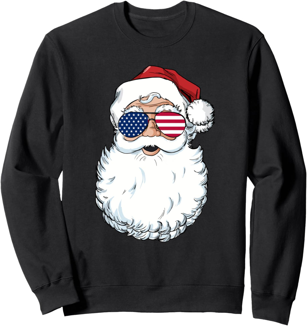 Santa Claus Patriotic USA Sunglasses Christmas in July Santa Sweatshirt