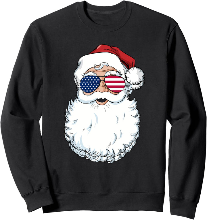 Santa Claus Patriotic USA Sunglasses Christmas in July Santa Sweatshirt