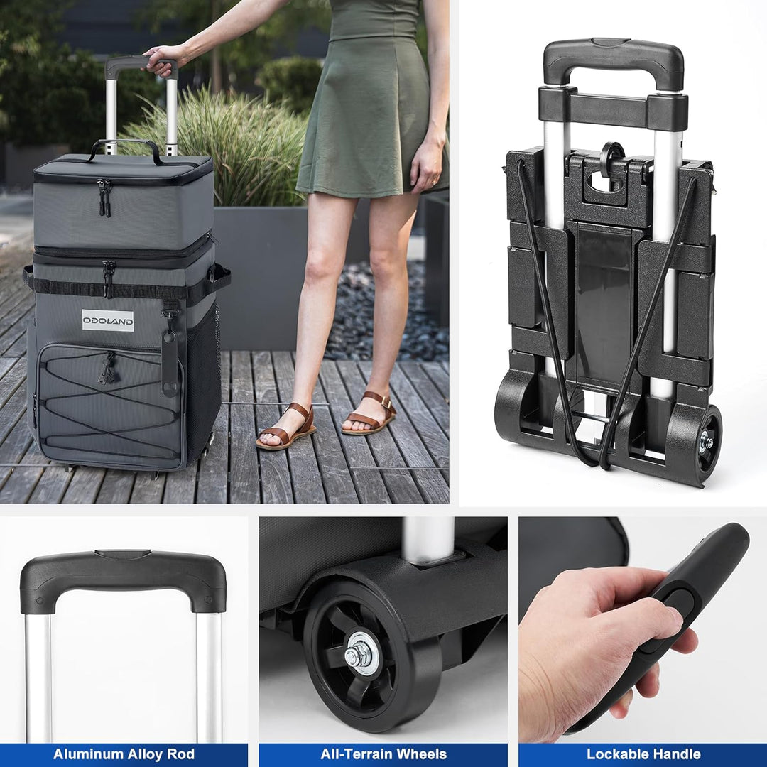 Odoland Kühltasche gross 48/72 can Rollkühler Picknicktasche mit Rädern und Griff Auslaufsicher & Wa