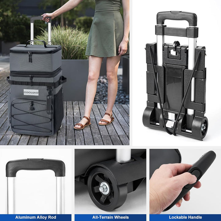 Odoland Kühltasche gross 48/72 can Rollkühler Picknicktasche mit Rädern und Griff Auslaufsicher & Wa