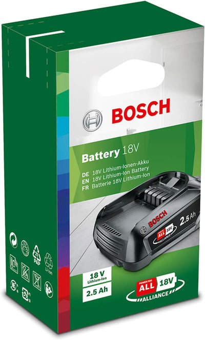 Bosch 18 Volt Ersatz Akku (2,5 Ah, kompatibel mit allen Geräten des grünen Bosch Home & Garden 18 Vo