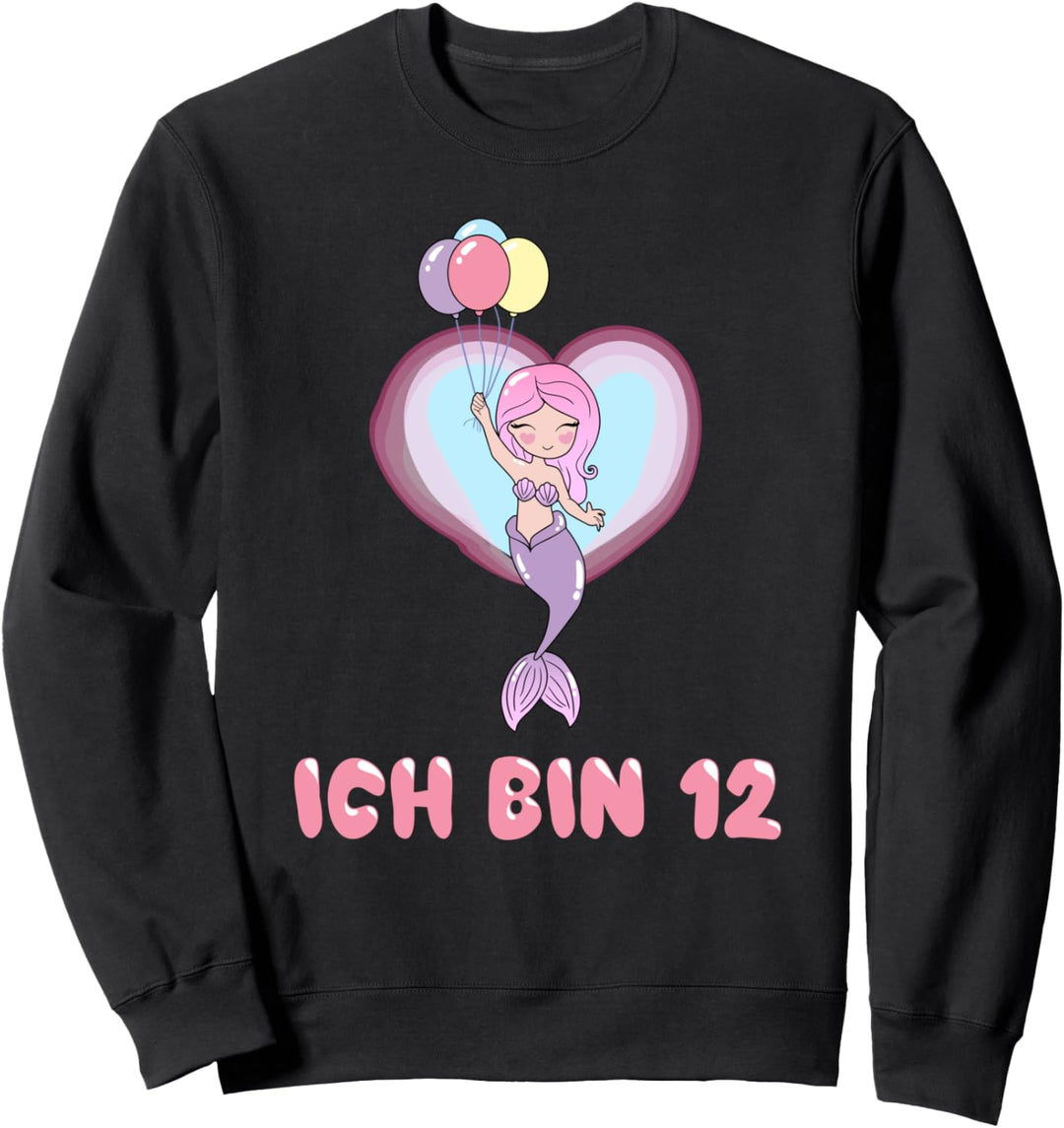 Mädchen 12. Geburtstag Meerjungfrau mit Luftballons Sweatshirt