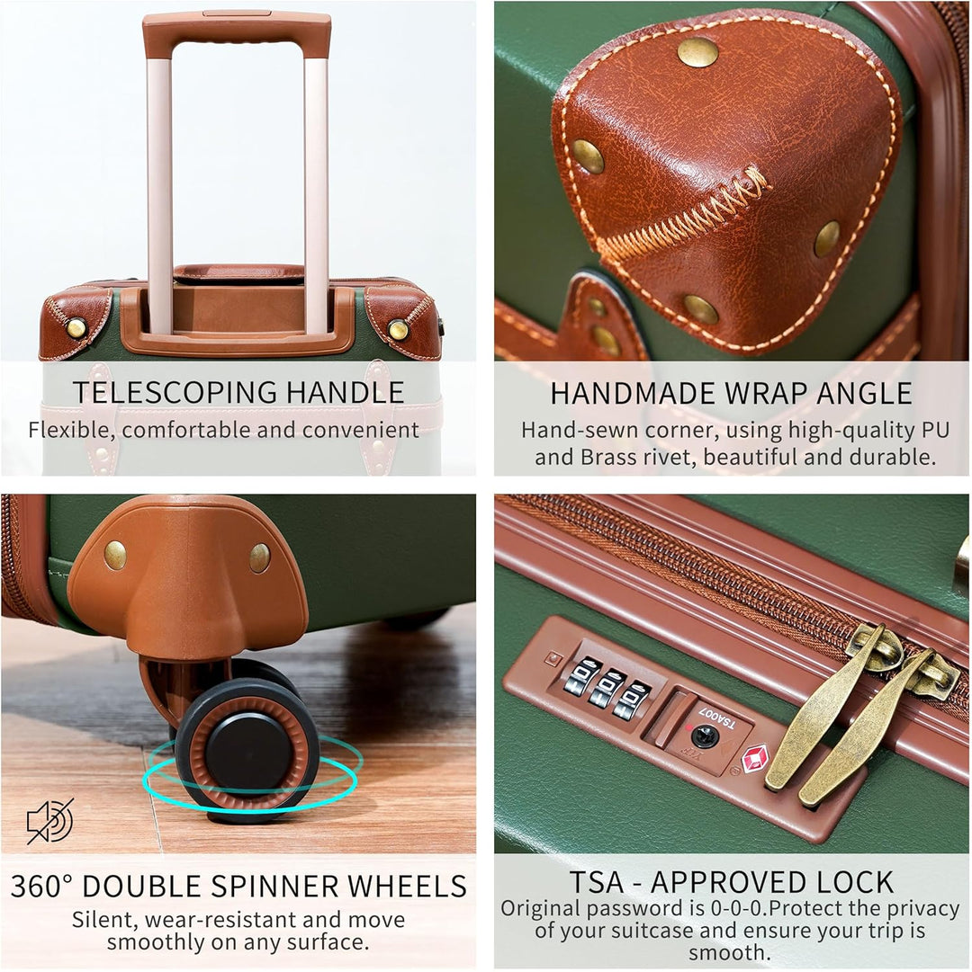 Urecity Vintage Reisekoffer Set 4 Teilig Leicht Retro Lederkoffer Hartschale Trolley Handgepäck Sets