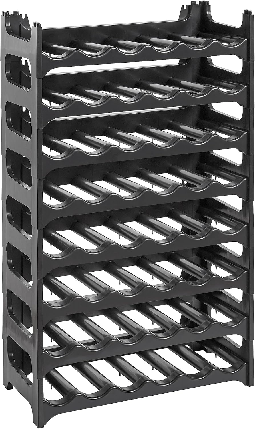 Grizzly Weinregal – modulares und stapelbares Design für 48 Flaschen, Weinregal, Schwarz