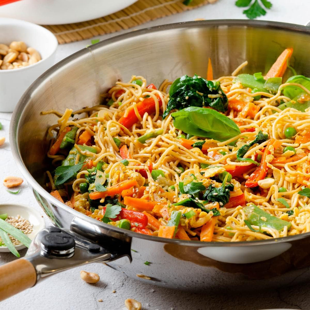 Mastrad O`Wok Gourmet - Wokpfanne aus Edelstahl - Für schnelles und gleichmässiges Erhitzen - Mit ab