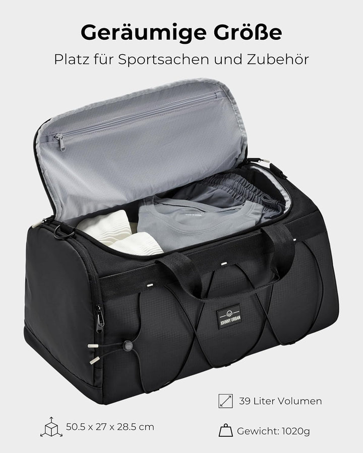 Johnny Urban Sporttasche Herren & Damen Schwarz - Shawn - 2 in 1 Tasche mit Rucksackfunktion für Rei