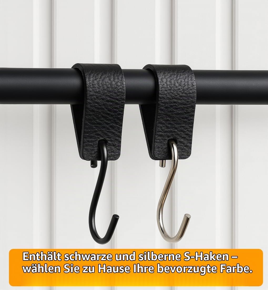 Brute Strength - S Haken Mit Lederschlaufe - Schwarz - 24X - 12,5 x 2,5 cm - Kleiderhaken Garderoben