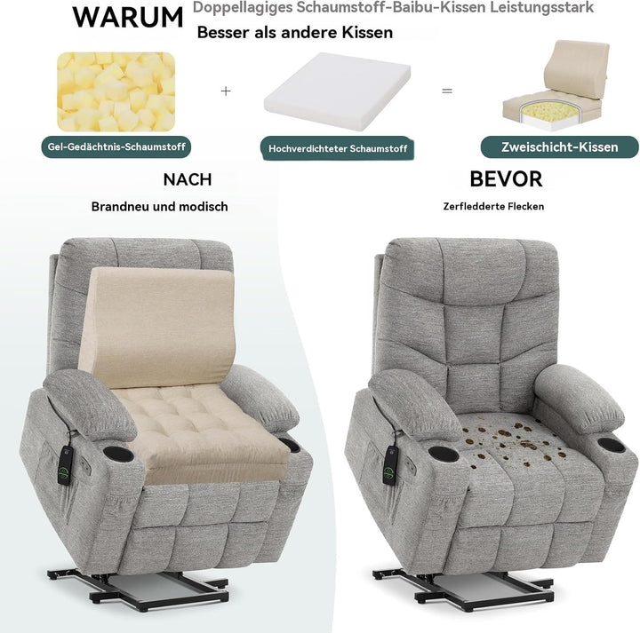 Shinnwa Memory Foam Fernsehsessel Sitzkissen mit Rückenkissen für ältere Menschen, 50x50x12.7CM Dual