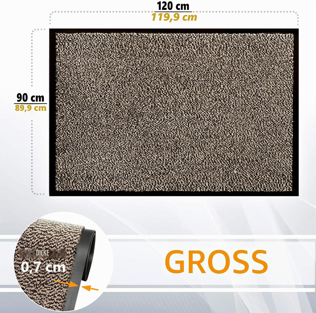 GadHome Fussmatte Beige Grau 90x120 cm | Eingangstürmatte wasserdicht waschbar strapazierfähiger Sch