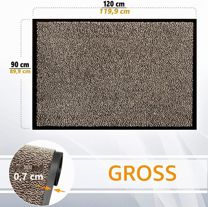 GadHome Fussmatte Beige Grau 90x120 cm | Eingangstürmatte wasserdicht waschbar strapazierfähiger Sch