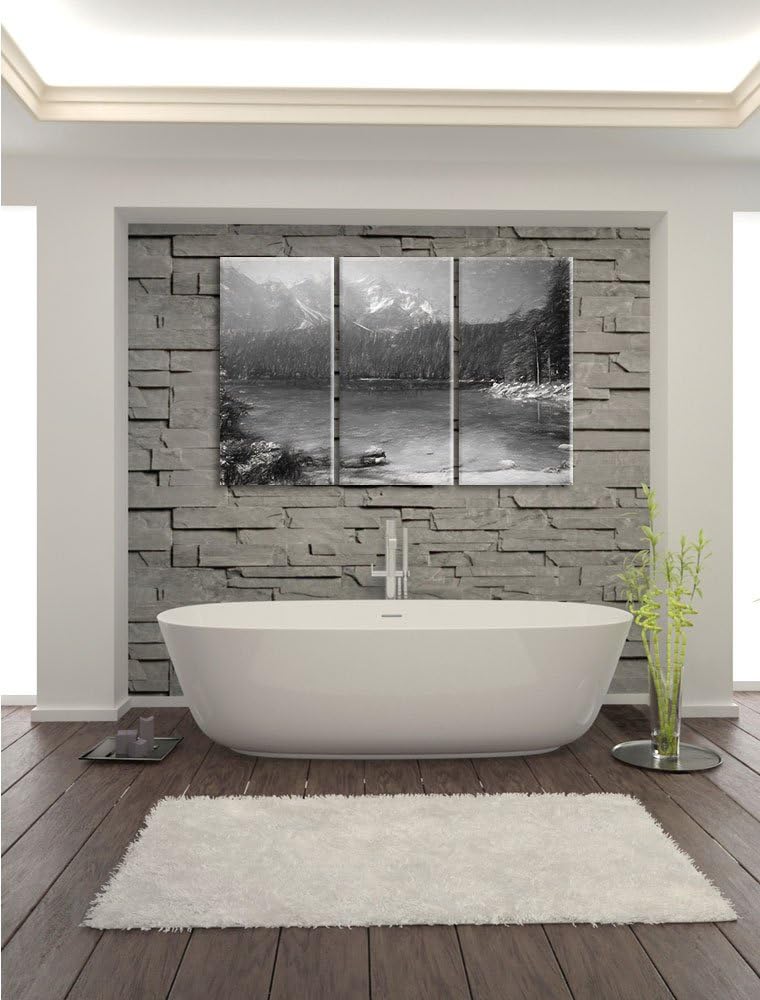 Pixxprint Bergsee als Leinwandbild/Grösse: 3 Teilig (120x80) cm/Wandbild/Kunstdruck/fertig bespannt