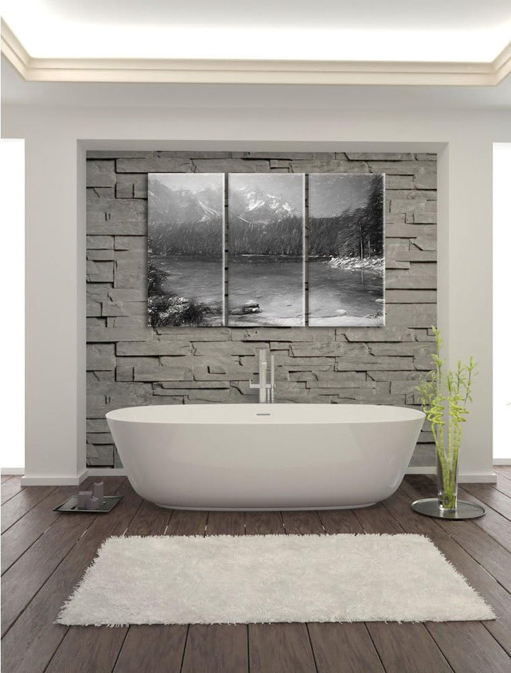 Pixxprint Bergsee als Leinwandbild/Grösse: 3 Teilig (120x80) cm/Wandbild/Kunstdruck/fertig bespannt