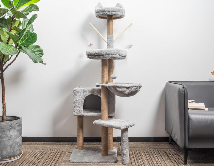 Kratzbaum, 145 cm Katzenbaum Kletterbaum, Aktivitätskratzbäum Kletterturm mit Sisalsäulen, Katzenspi