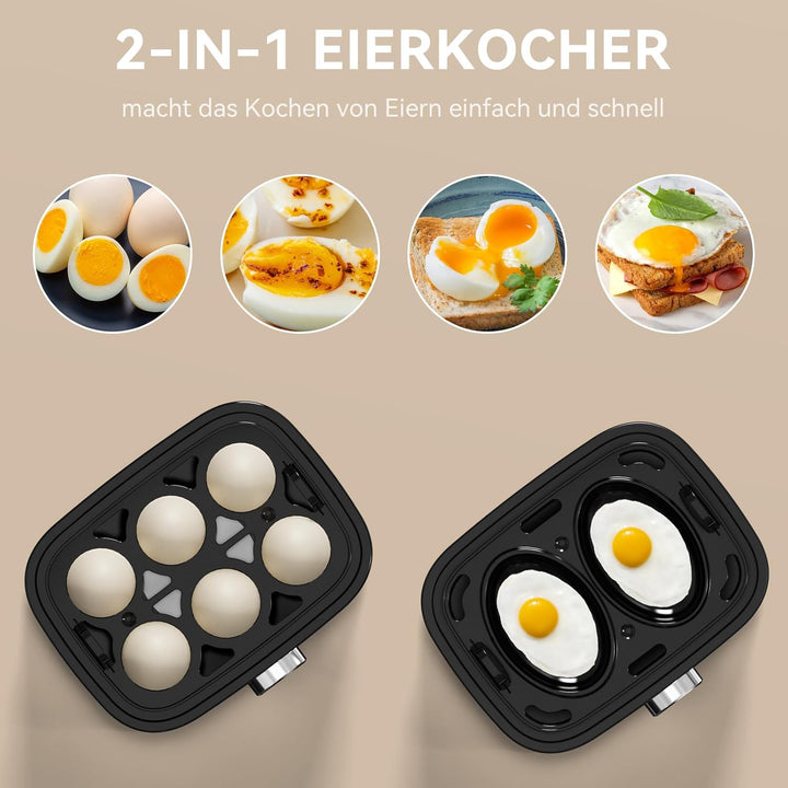 YASHE Eierkocher Edelstahl, 400W Kompakter Eierkocher Multifunktional, 6 Eier leicht zu Pellen, Weic