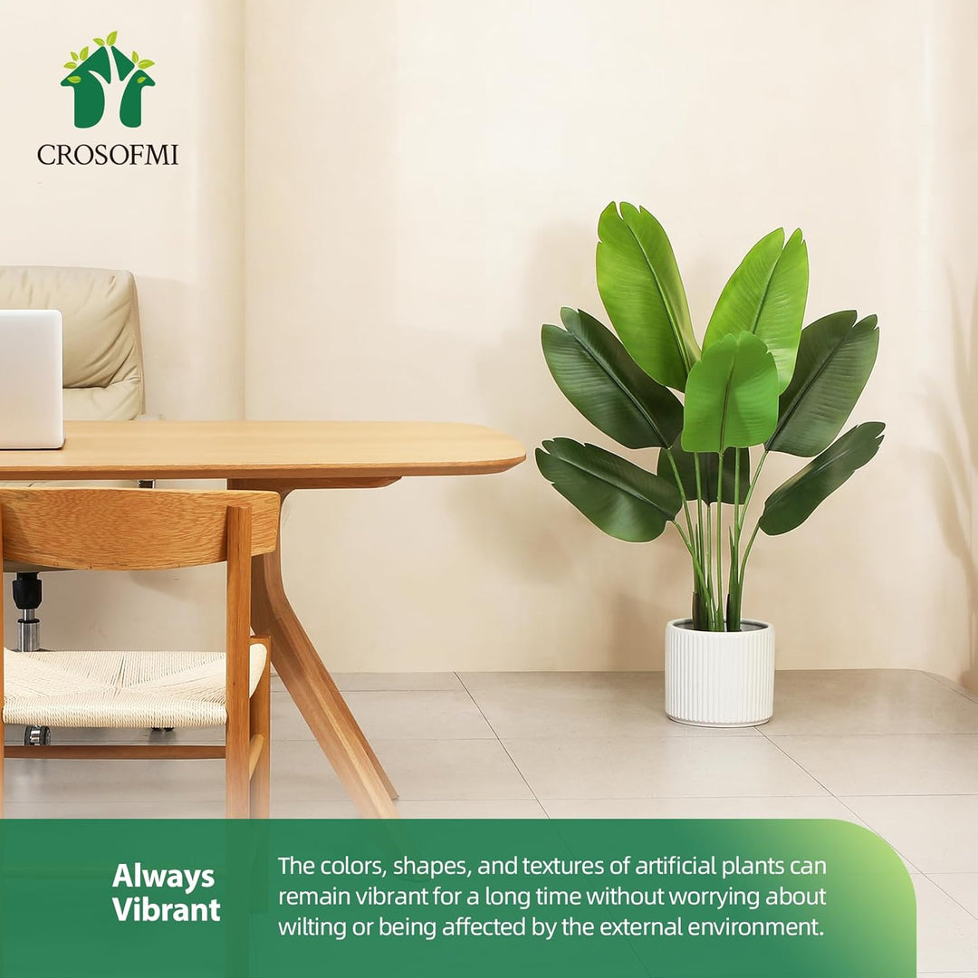 CROSOFMI Künstliche Paradiesvogel Pflanze 120cm künstliche Tropische Palme mit 8 Blättern perfekte k