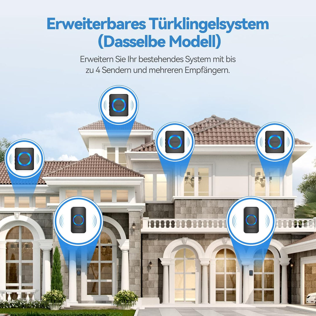 VOXON Funkklingel, 400m Reichweite Türklingel Funk Set, IP65 Aussen Wasserdicht Klingel Haustür mit