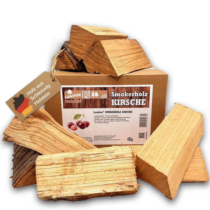 Landree Kirsche Smoker-Holz 4 kg - 20 cm Scheitlänge - Fruchtiges Räucherholz für einzigartige BBQ-A