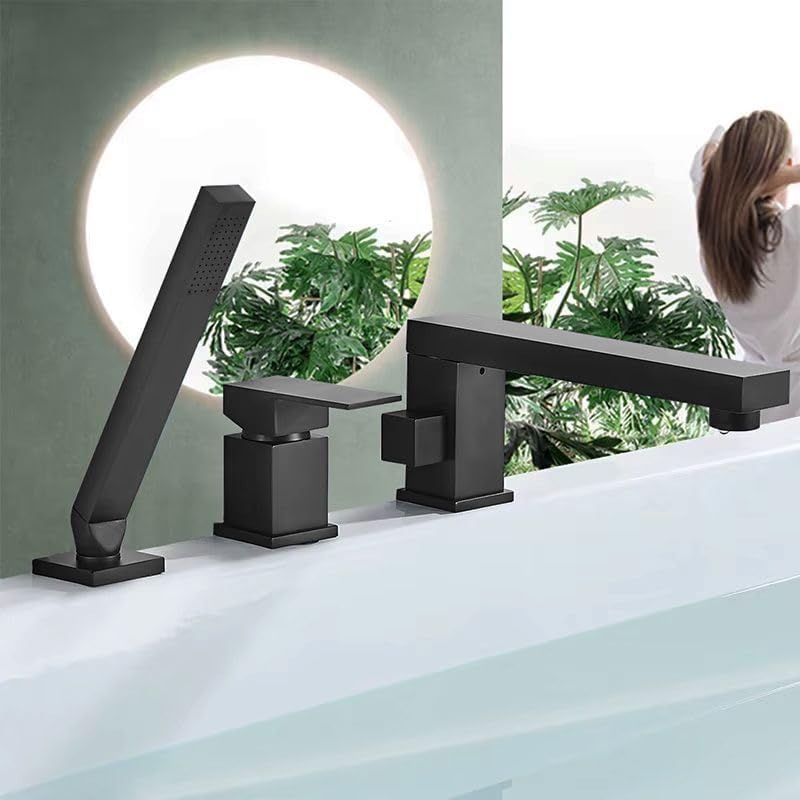 Rea Badewannenarmatur GLEN BLACK 3 ELEM Wasserhahn Badewanne Einhebel Wannenarmatur mit Handbrause B