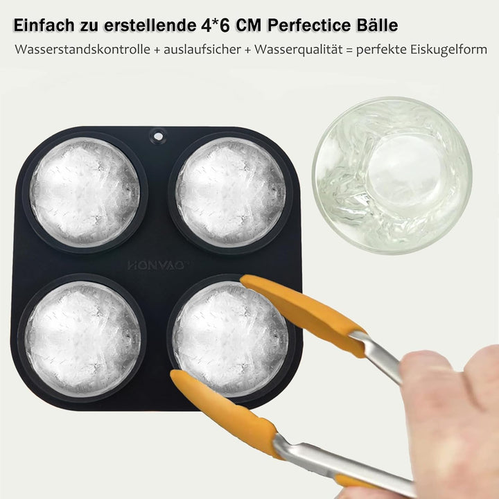 HONYAO Eiswürfelform Kugel Silikon mit Deckel, Runde Eiskugelform BPA Frei, Faltbar Auslaufsicher 6c