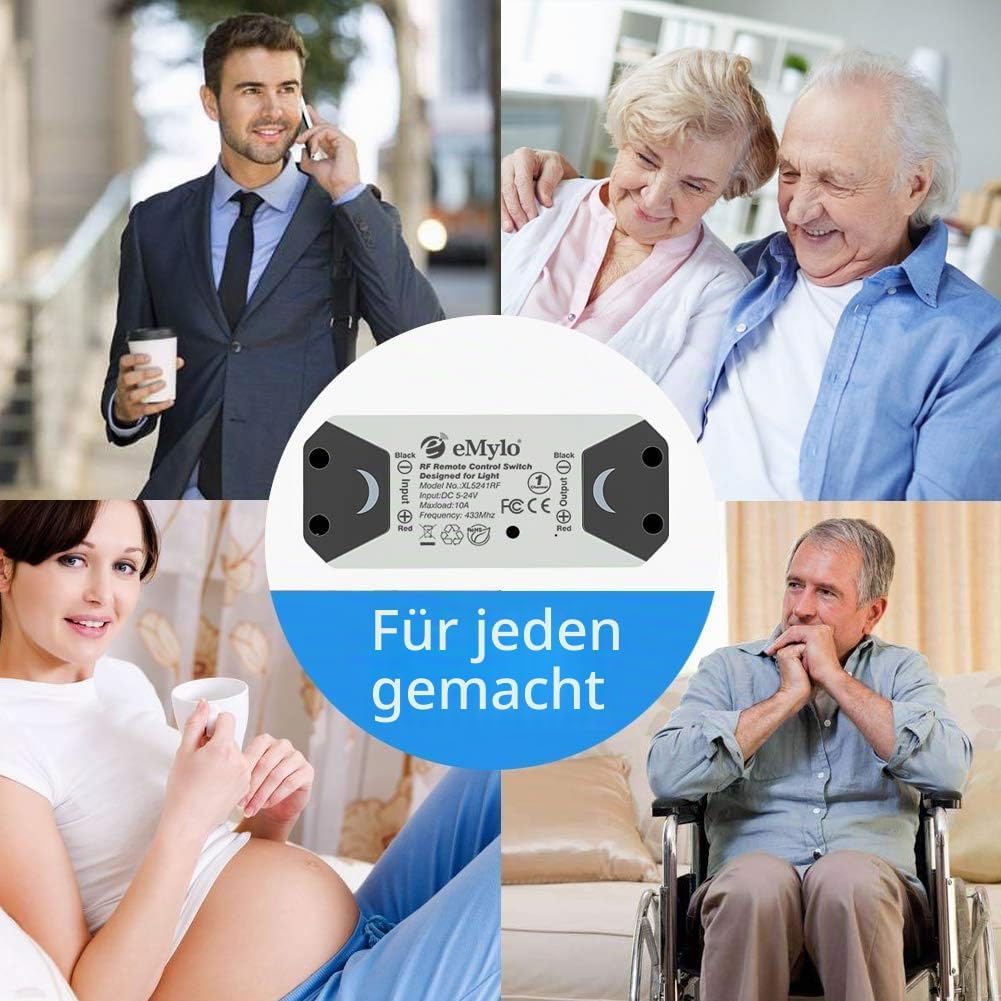 eMylo Smart Wireless RF Relay Schalter DC 12V HF Relaismodul Ein 1 Kanal Fernsteuerungsschalter 5V-2