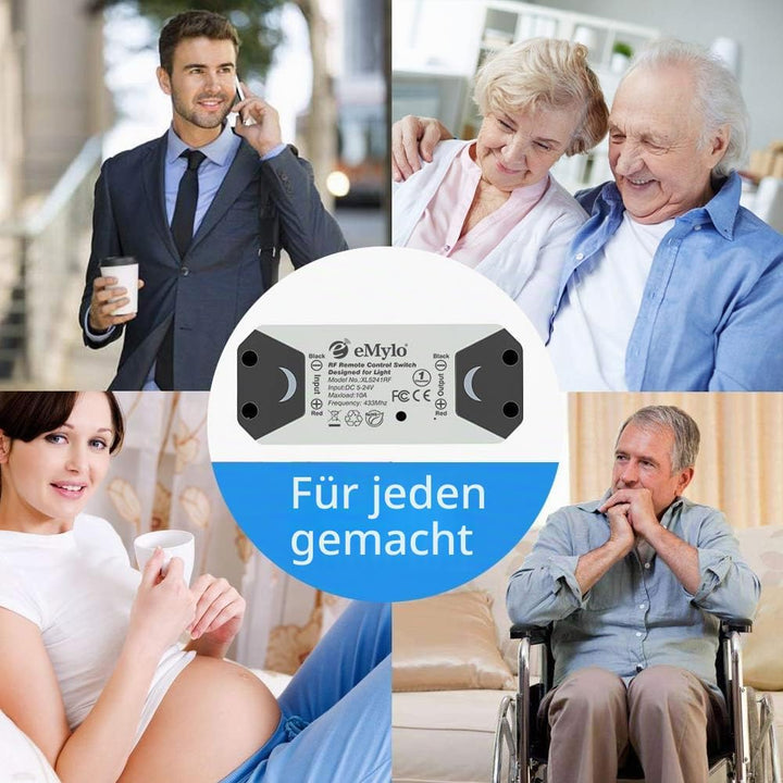 eMylo Smart Wireless RF Relay Schalter DC 12V HF Relaismodul Ein 1 Kanal Fernsteuerungsschalter 5V-2