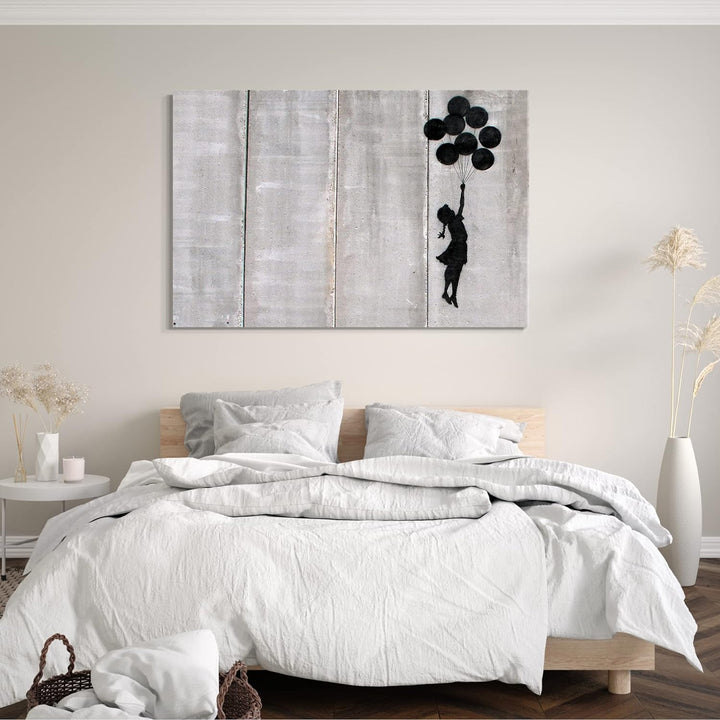 Printed Paintings Leinwand (80x60cm): Banksy - Flying Balloons Girl Gaza israelische Mauer Mädche 80