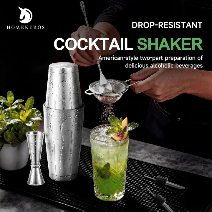 Cocktail Set, 18/10 Edelstahl, Zeitloses Cocktail Shaker Set in Premium-Qualität aus 550ml&850ml Bos